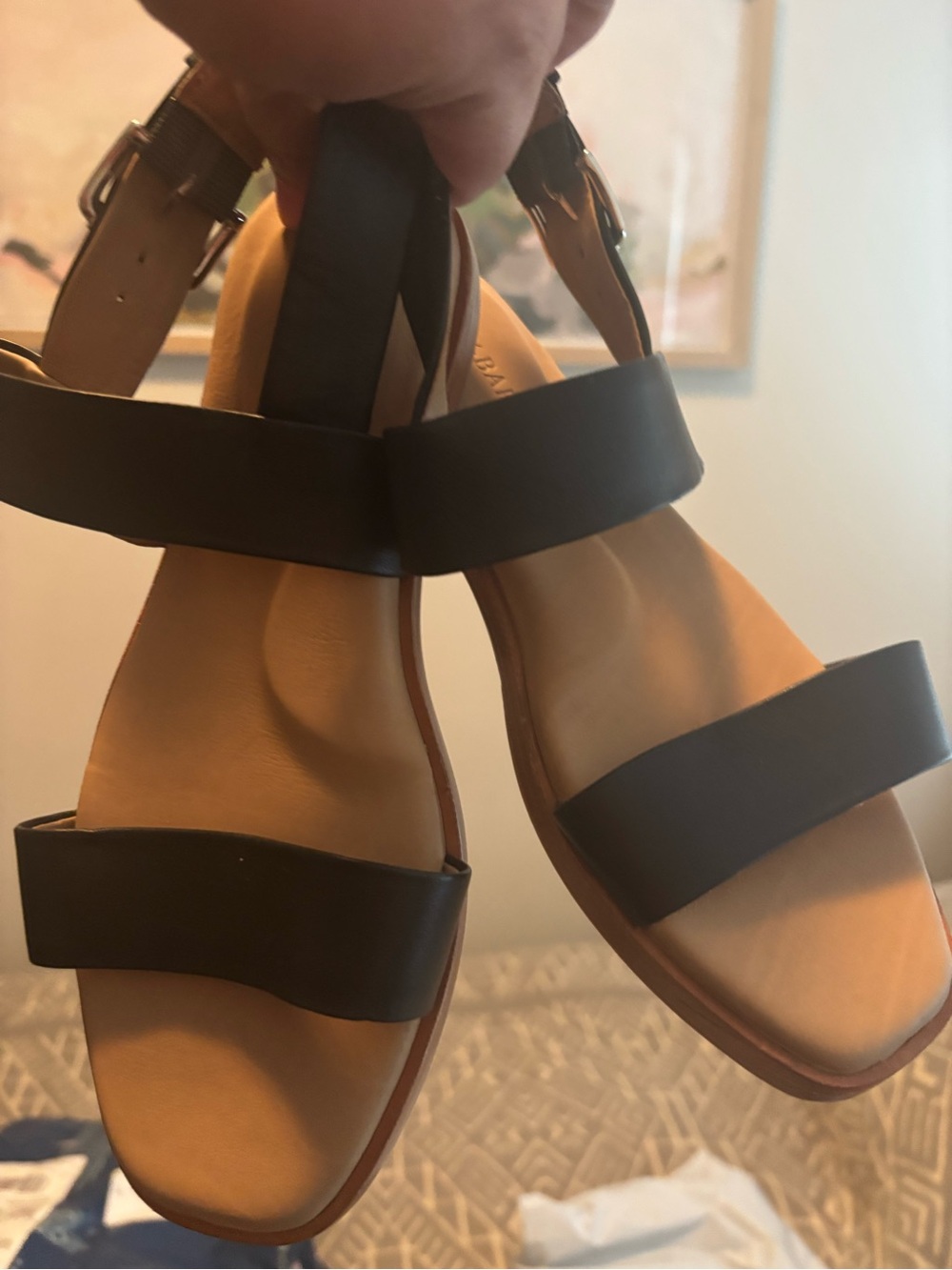 Poppy Barley Black Leather Strap Women's Sandals - Size 6.5